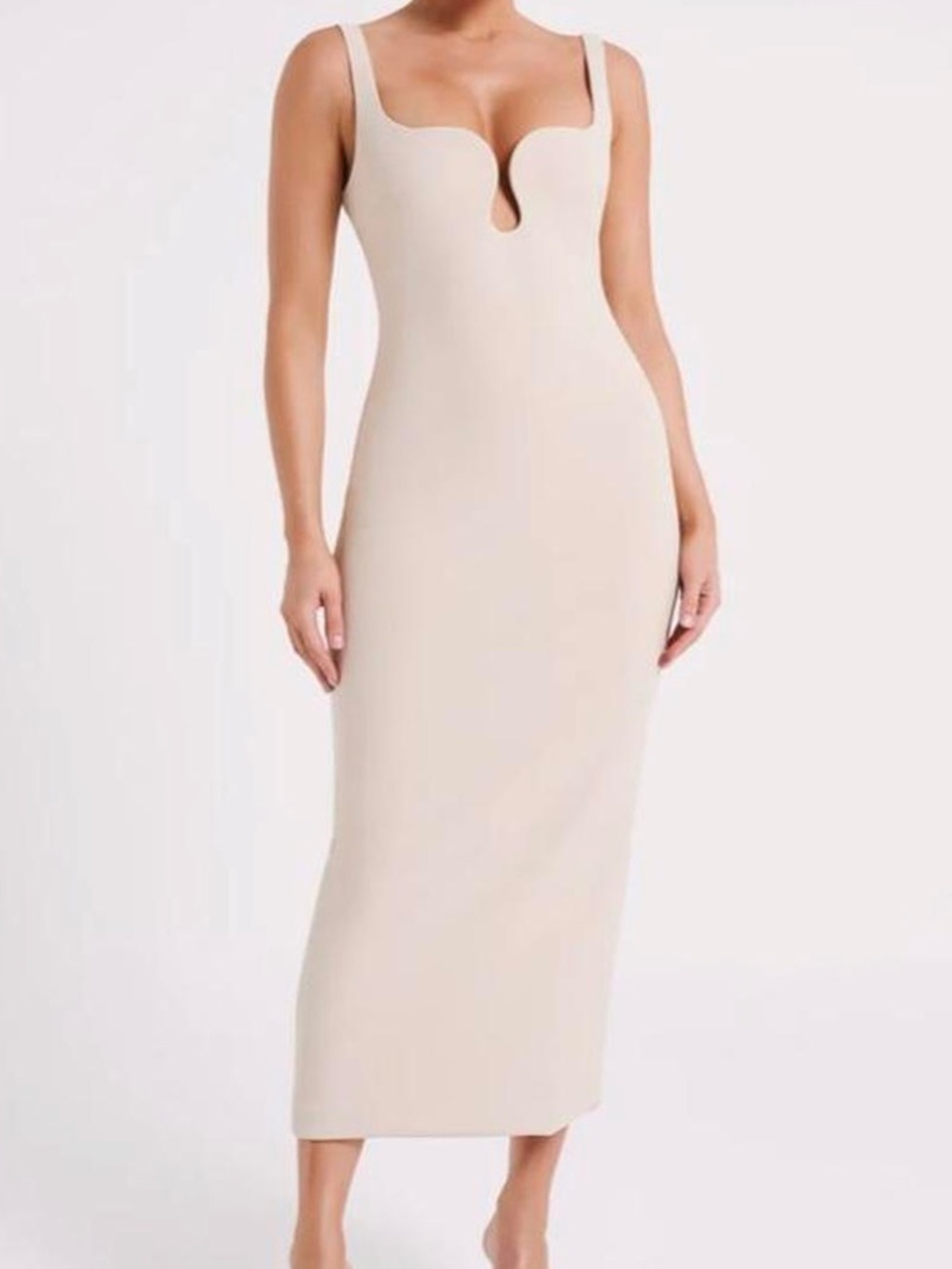 Meshki Cream Sculpted Neckline Maxi Dress